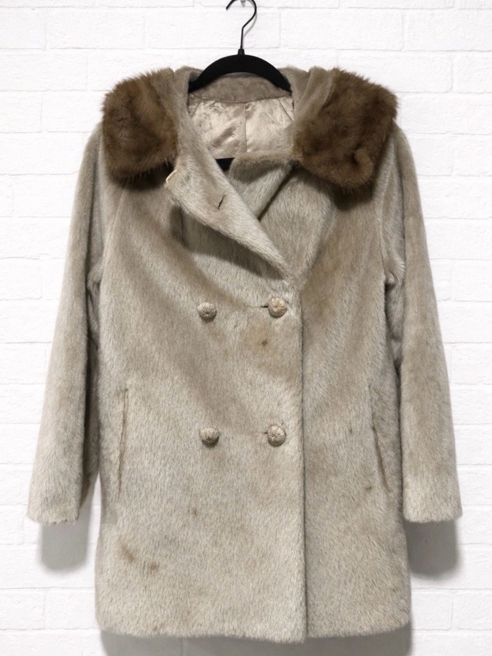 Russel Taylor Vintage Faux Fur Coat S/M Quiet Luxury Mob Wife Glam Beige